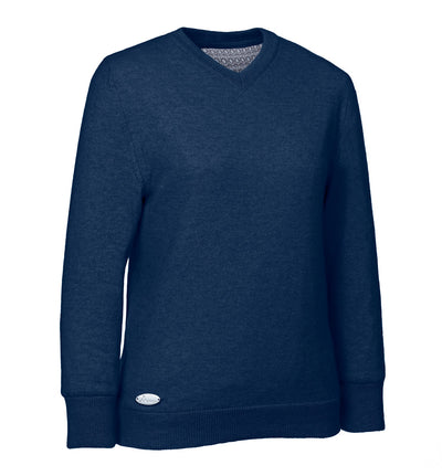 Viktorias Athleisure Kaschmirpullover mit V-Ausschnitt für Damen und Herren - High-Tech-Innenfutter in der Farbe Navy. Klima-aktiv: Ideal zum Golfen, Segeln, Reiten, Wandern und Radfahren. Luxuriöser Komfort für den aktiven Freizeitbereich. Ein Must-Have-Pullover für aktive Lebensstile - immer perfekt gekleidet.